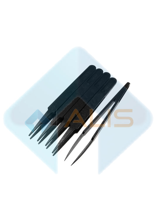 Black Plastic ESD Tweezers For Laboratory, Jewellery Making Working With Delicate Electronic Parts And Also Many Crafts Set of 5pcs