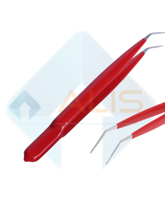 Fully Insulated Set of 2 Curved and Straight Anti Slip Tweezers Working with Live Electrical Wires