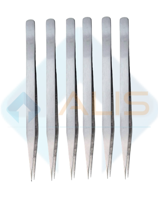 Set of 6 Non-Magnetic Stainless Steel Tweezers - Heavy Duty For Electronic Gadgets & Personal Care