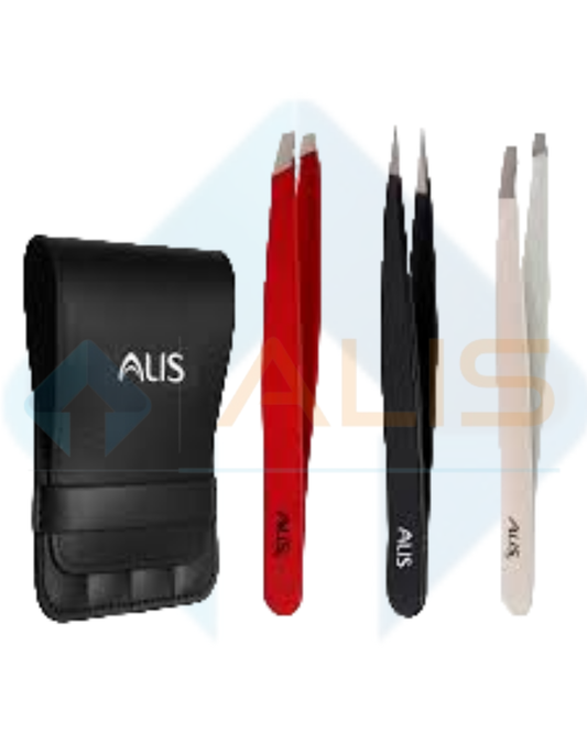 Tweezers Set of 3 For Facial Hair, Ingrown Hair, Splinter and Blackhead Remover Red, White, Black /1Set